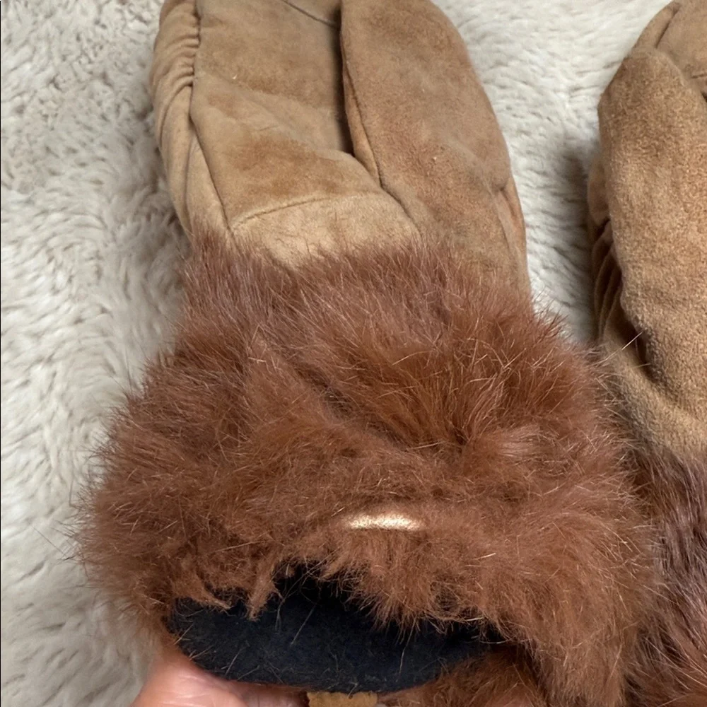 Jacob Ash Holdings Leather Mittens Faux Fur Detail Women's Medium Lined